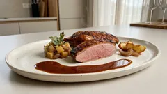 Festtagsente aus dem Ofen: knusprige Haut, Apfel-Zwiebel-Füllung und aromatische Sauce