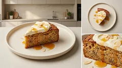 Saftiger Nusskuchen mit Möhren und Orange – mit leichter Cremehaube
