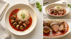 Basilikum-Kalbsklößchen in Tomatensauce – ein schnelles Feierabendgericht mit Reis