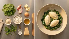 Quark-Nockerl auf Spinat: locker, schnell gemacht und mit brauner Butter verfeinert