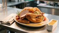 Gefüllter Truthahn wie in den USA – mit Kräuter-Brot-Füllung und cremiger Sauce